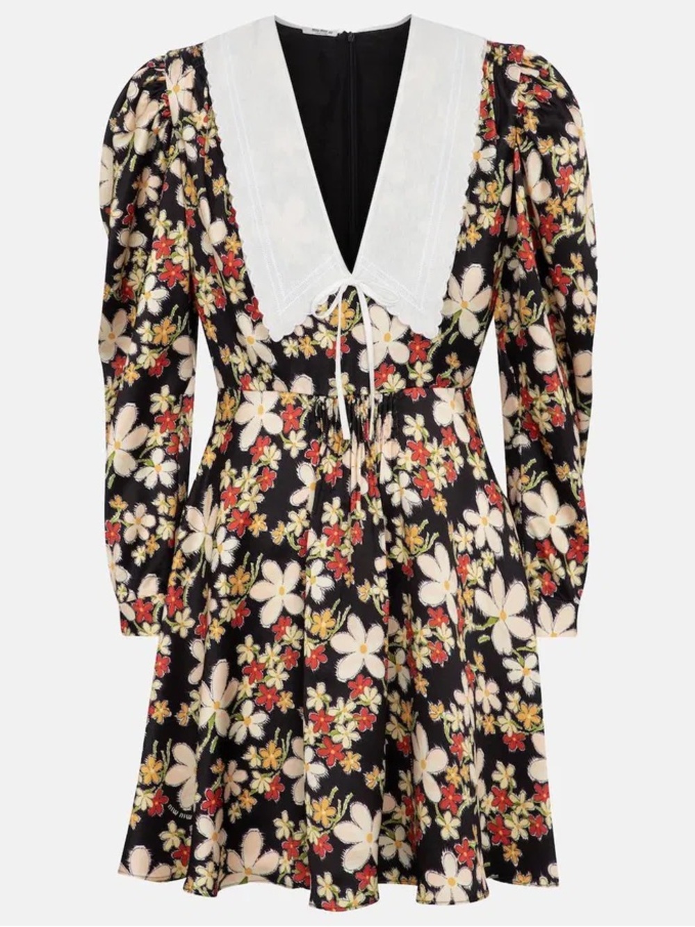 Miu Miu Floral Printed Satin Sable Gathered Dress Size 40